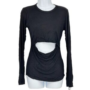 Michael Lauren SZ S Knit Carl Long Sleeve Thumb Holes Slit Waist Top Black